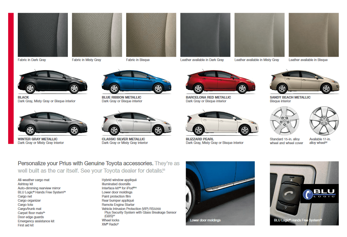 Exterior Paint Options for the Toyota Prius vehicle