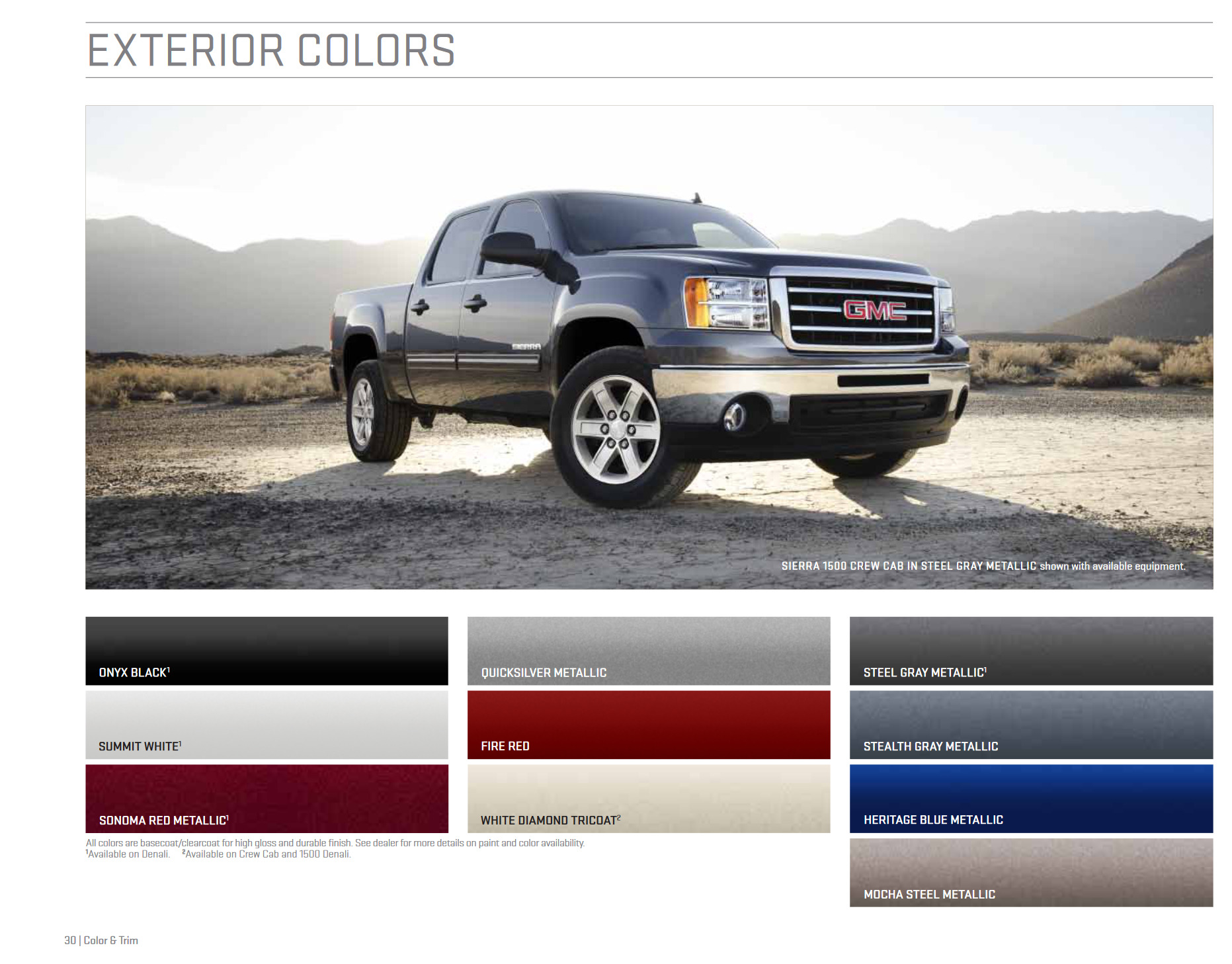 Paint Colors and paint codes for GMC