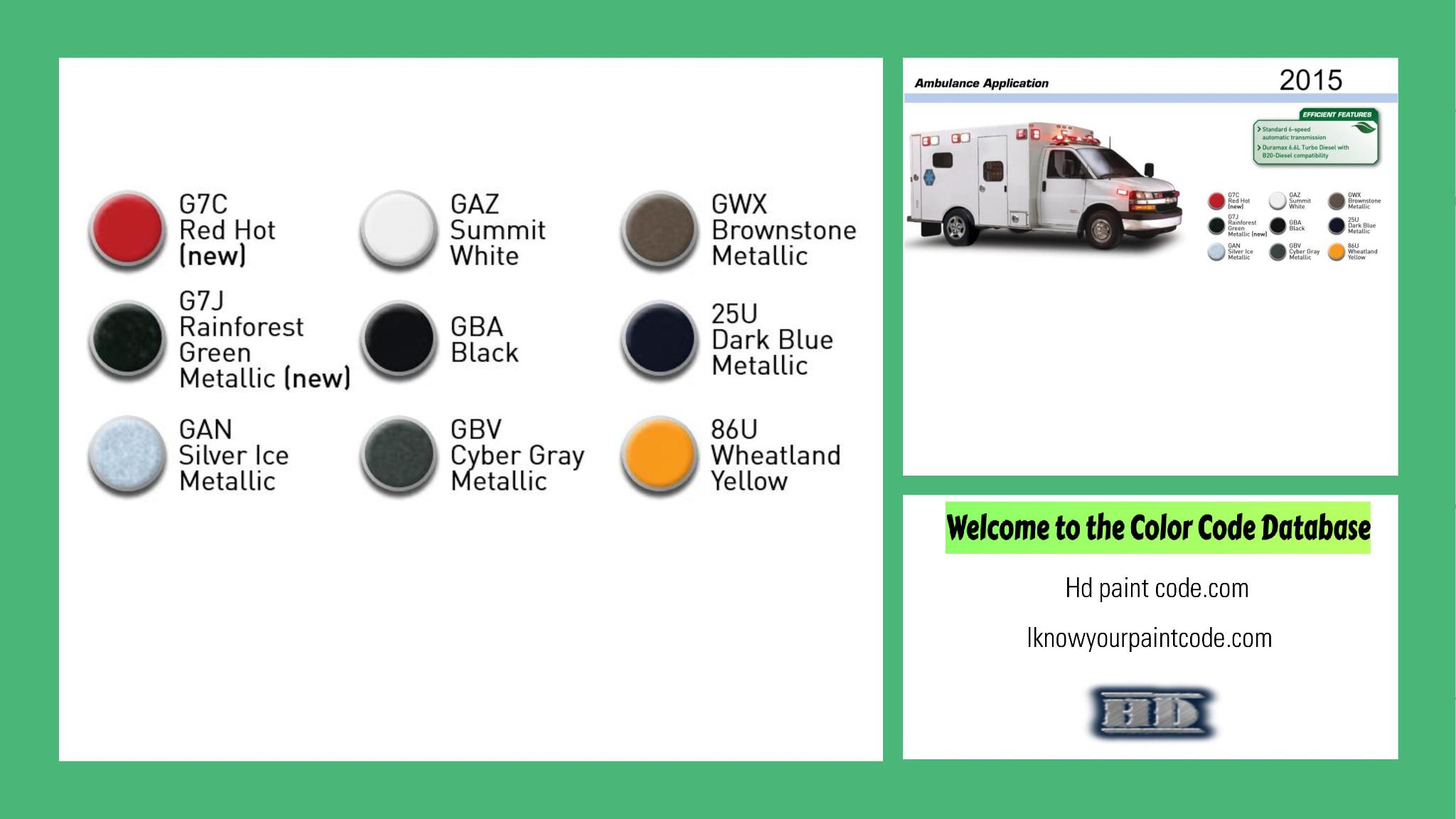 paint codes, paint swatches and vehicle example of the 2015 GM vehicle