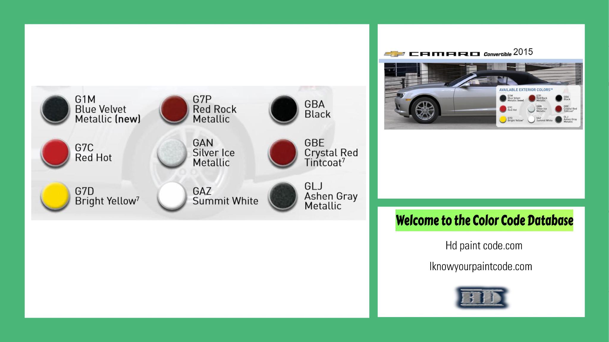 paint codes, paint swatches and vehicle example of the 2015 GM vehicle