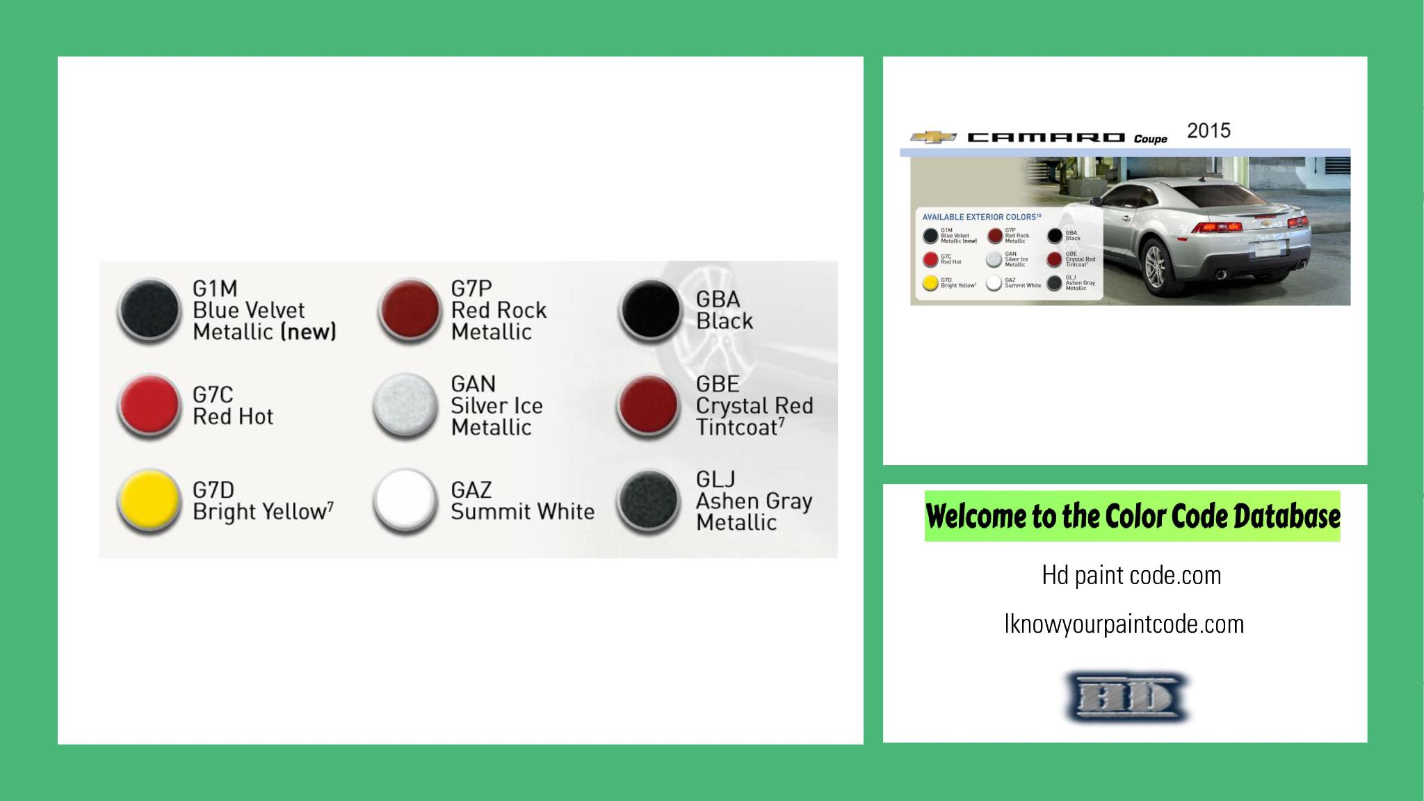 paint codes, paint swatches and vehicle example of the 2015 GM vehicle