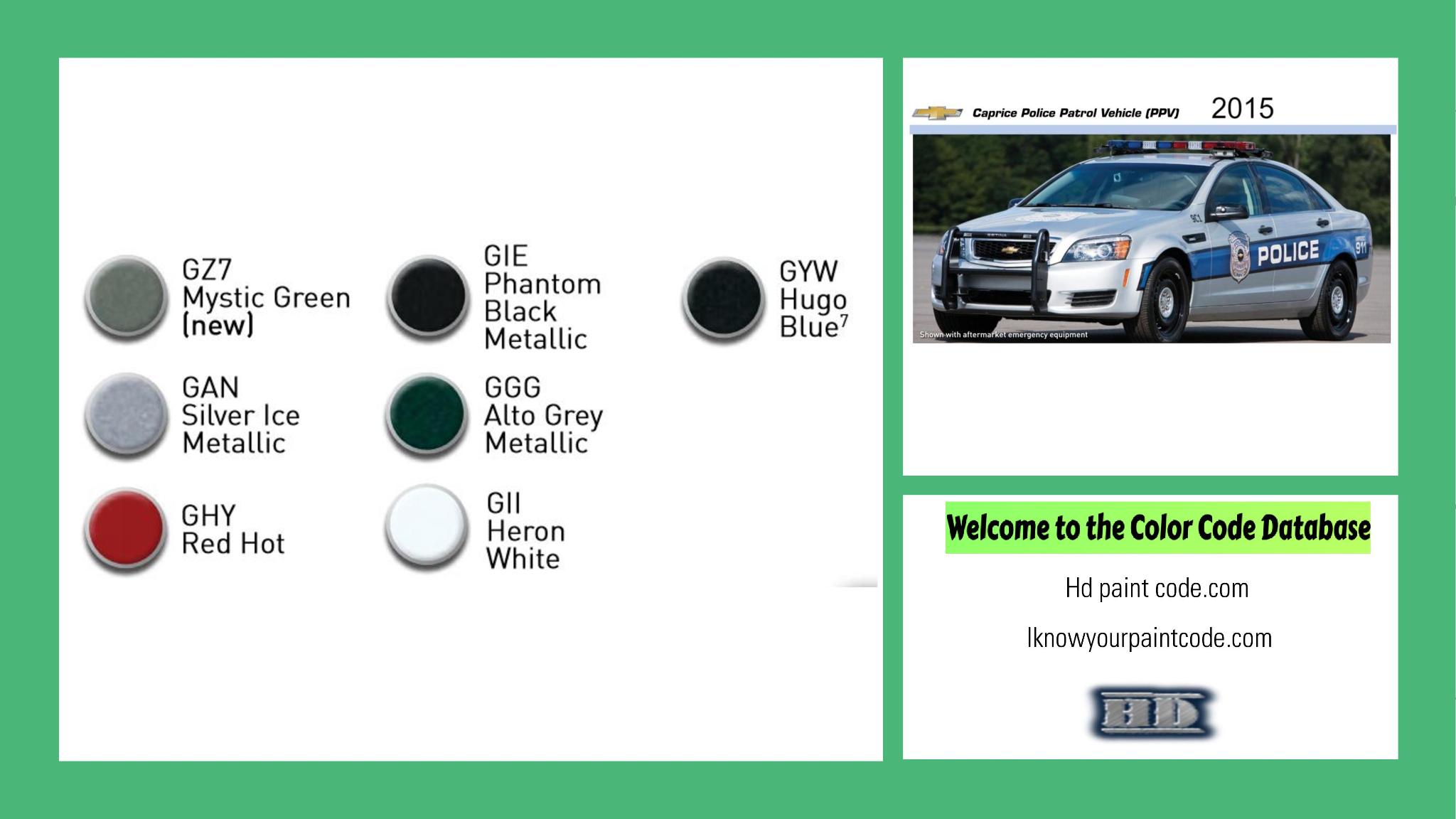 paint codes, paint swatches and vehicle example of the 2015 GM vehicle