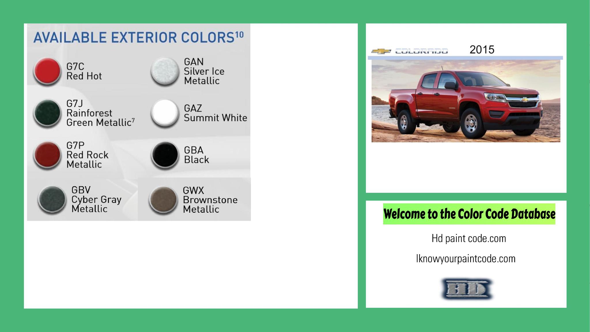 paint codes, paint swatches and vehicle example of the 2015 GM vehicle