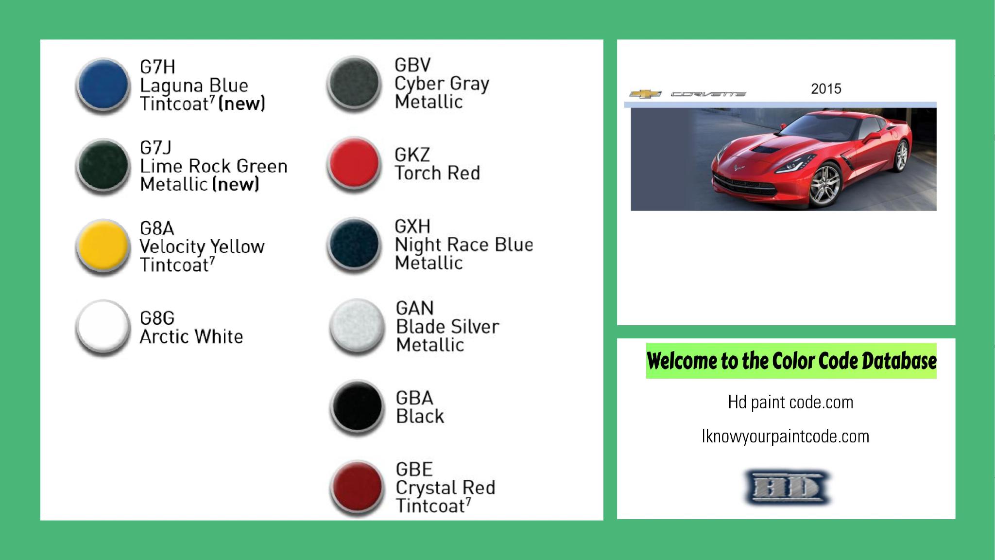 paint codes, paint swatches and vehicle example of the 2015 GM vehicle