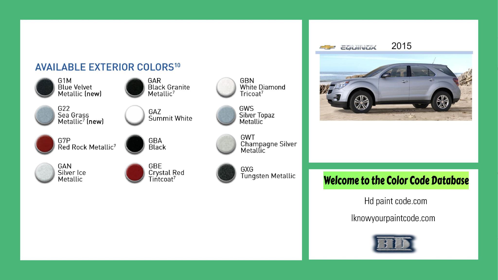 paint codes, paint swatches and vehicle example of the 2015 GM vehicle