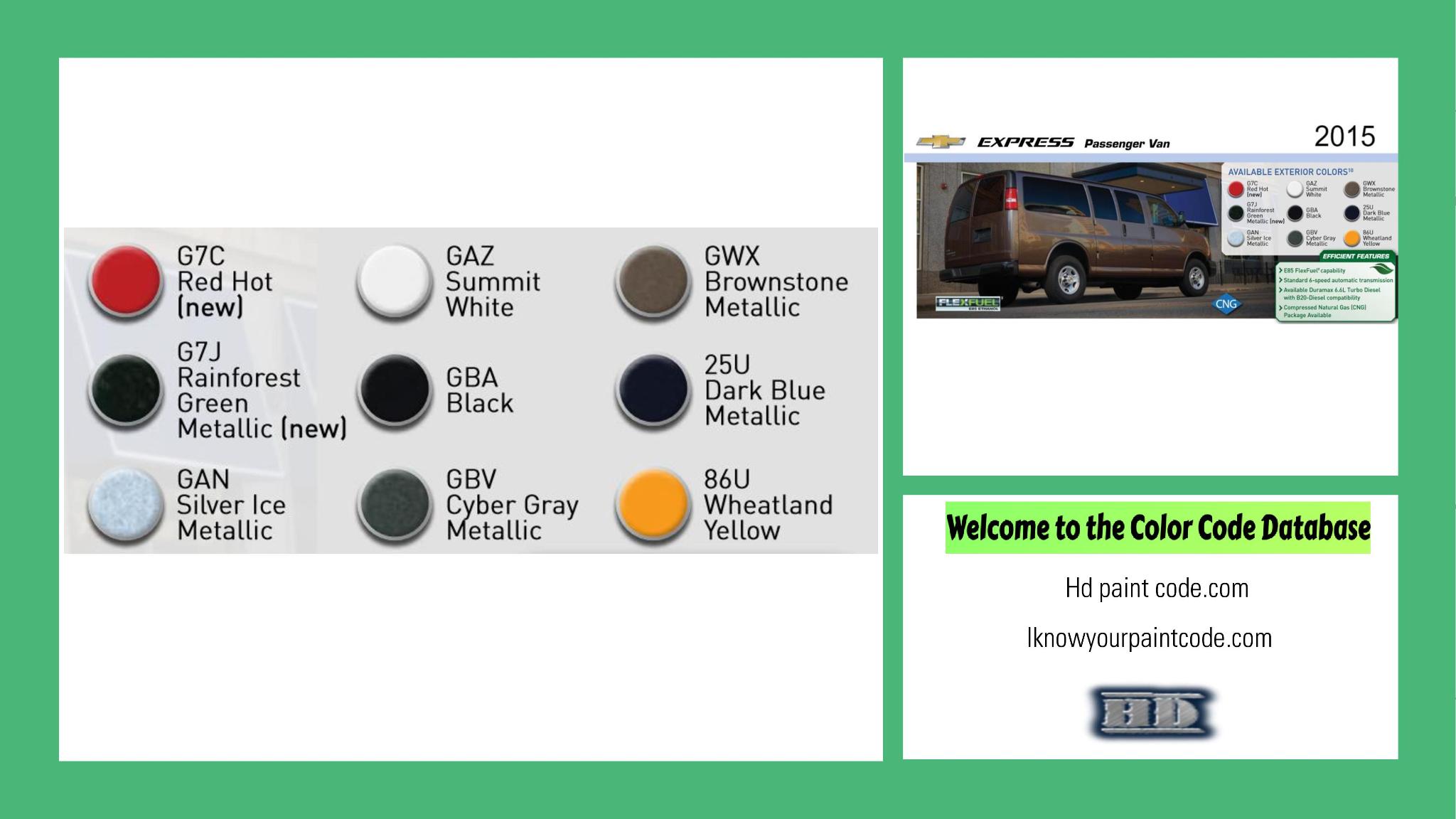 paint codes, paint swatches and vehicle example of the 2015 GM vehicle