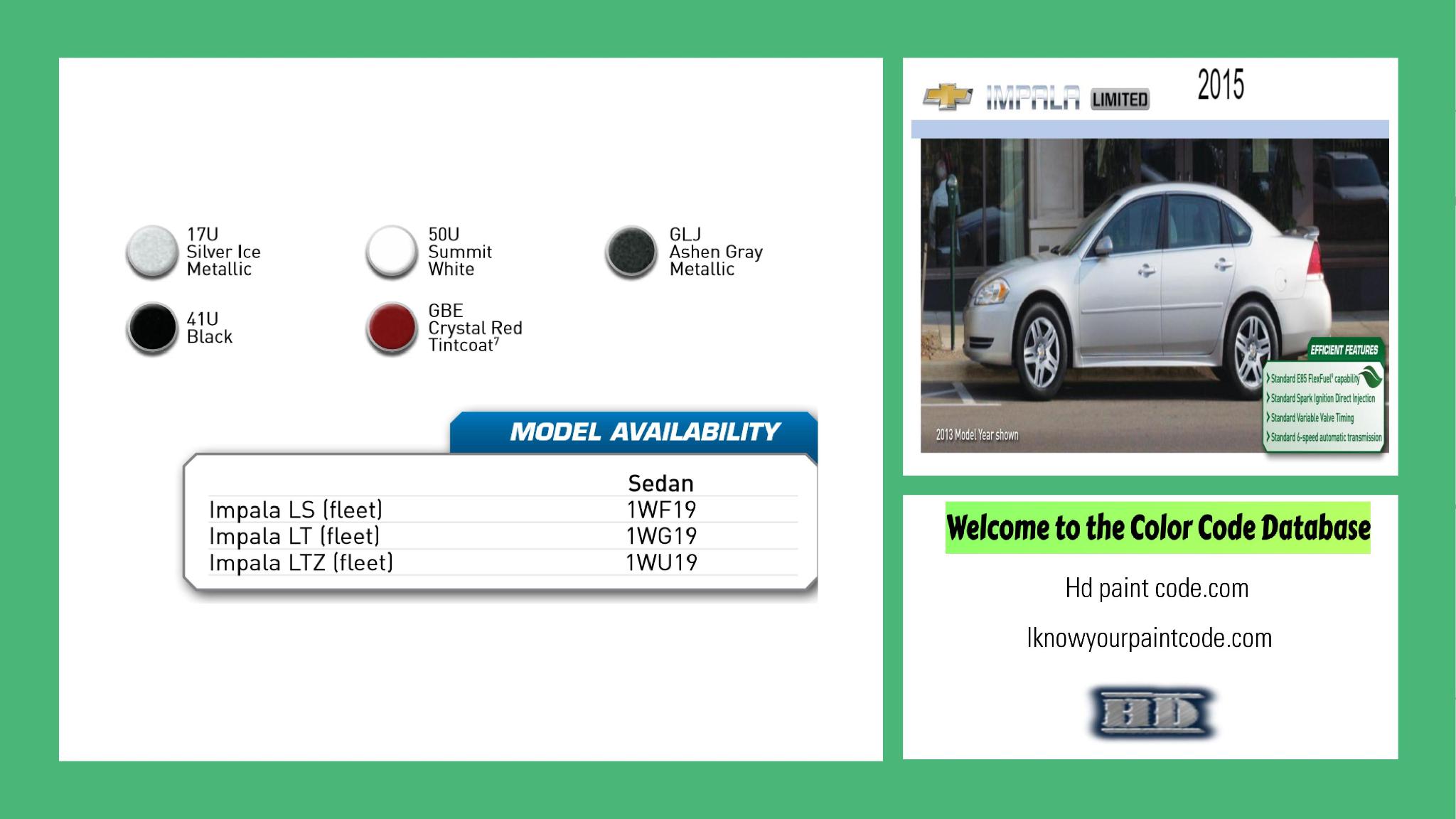 paint codes, paint swatches and vehicle example of the 2015 GM vehicle