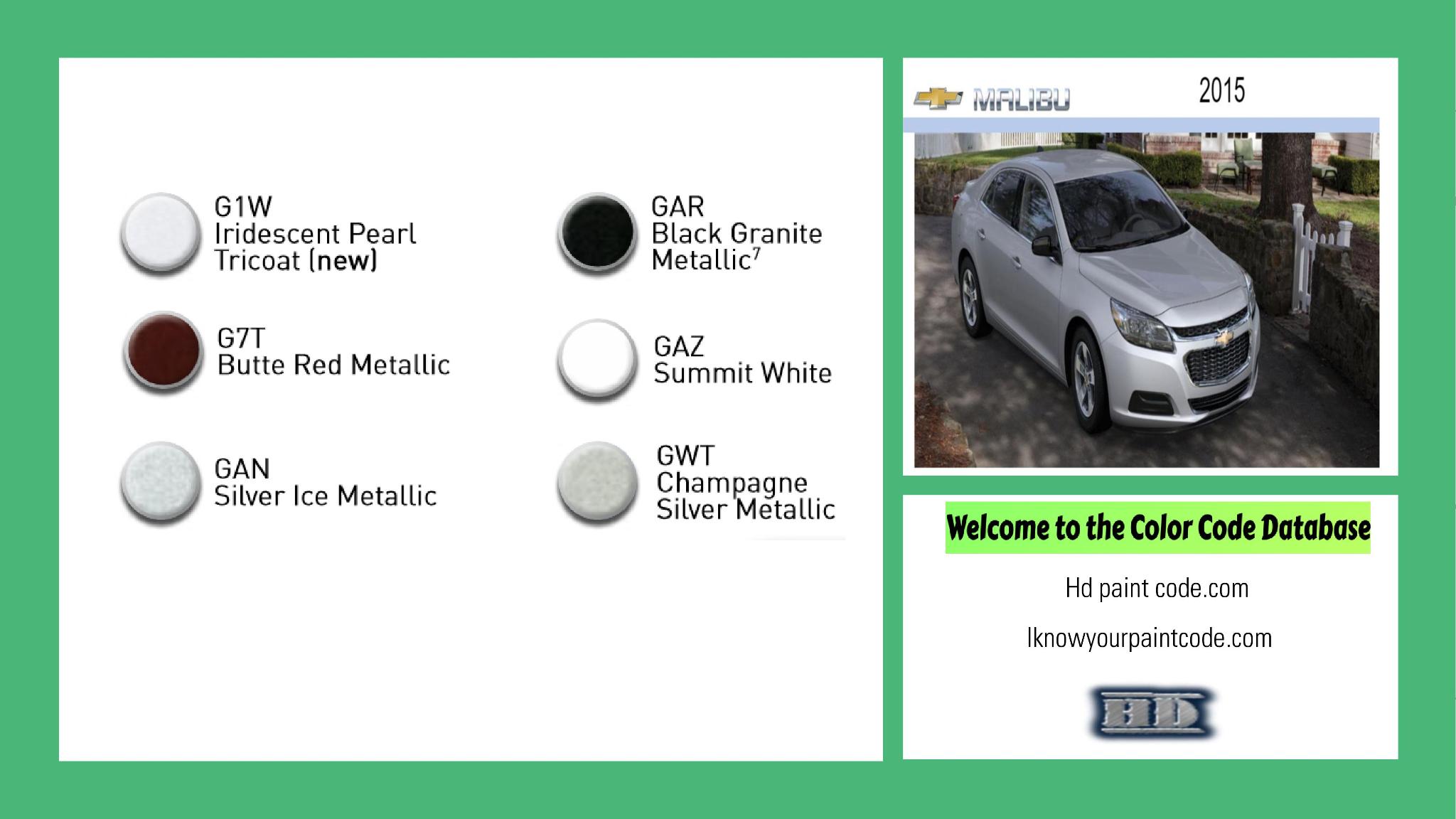 paint codes, paint swatches and vehicle example of the 2015 GM vehicle