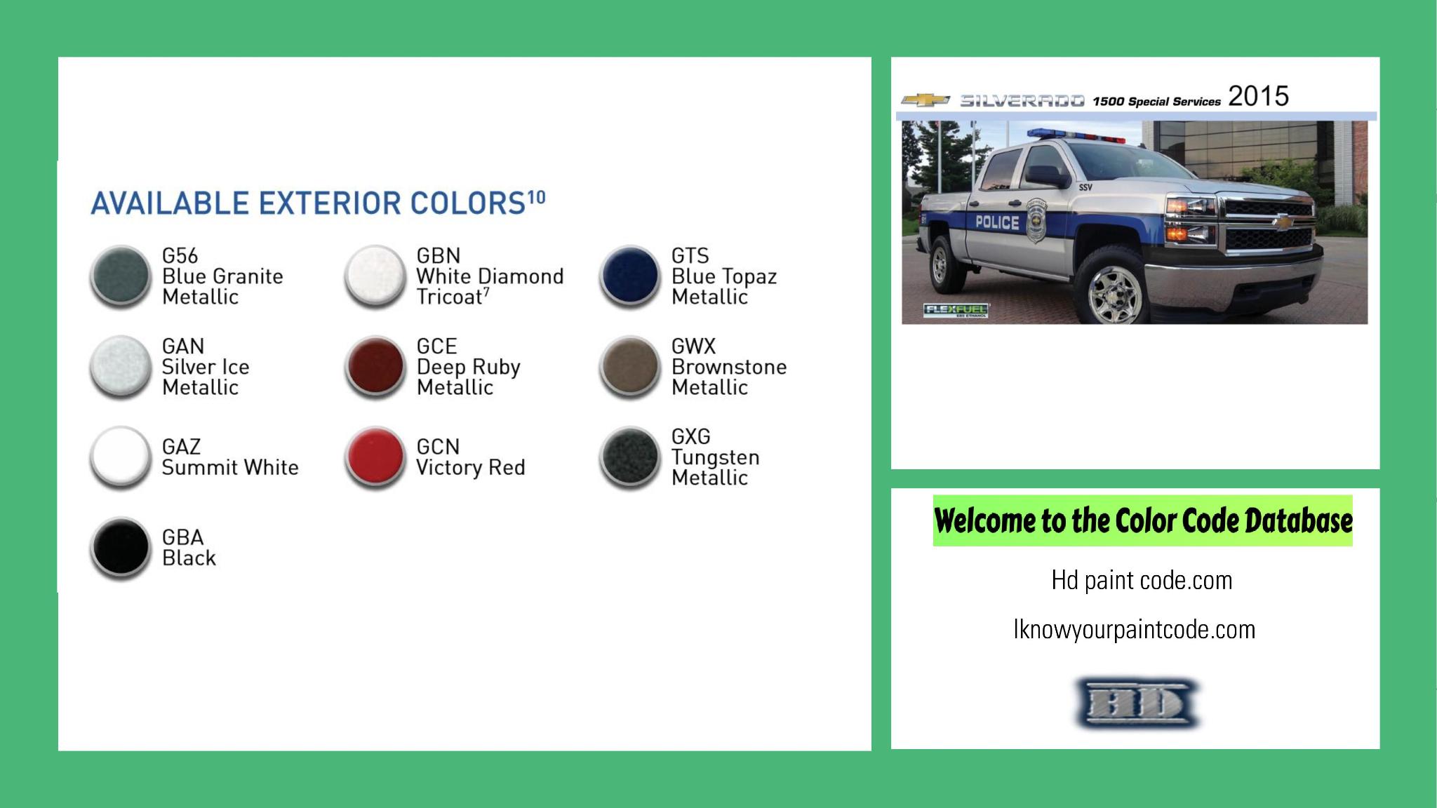 paint codes, paint swatches and vehicle example of the 2015 GM vehicle