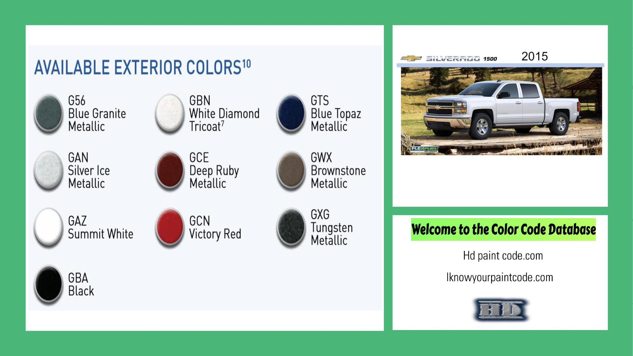 paint codes, paint swatches and vehicle example of the 2015 GM vehicle