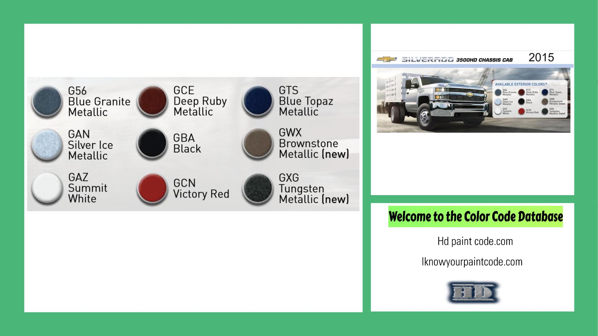 paint codes, paint swatches and vehicle example of the 2015 GM vehicle