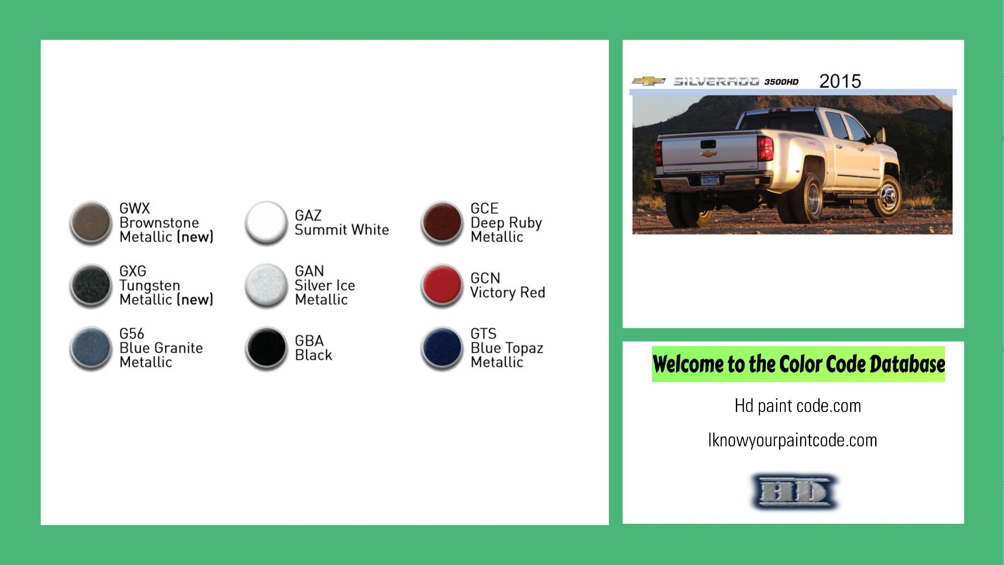 paint codes, paint swatches and vehicle example of the 2015 GM vehicle