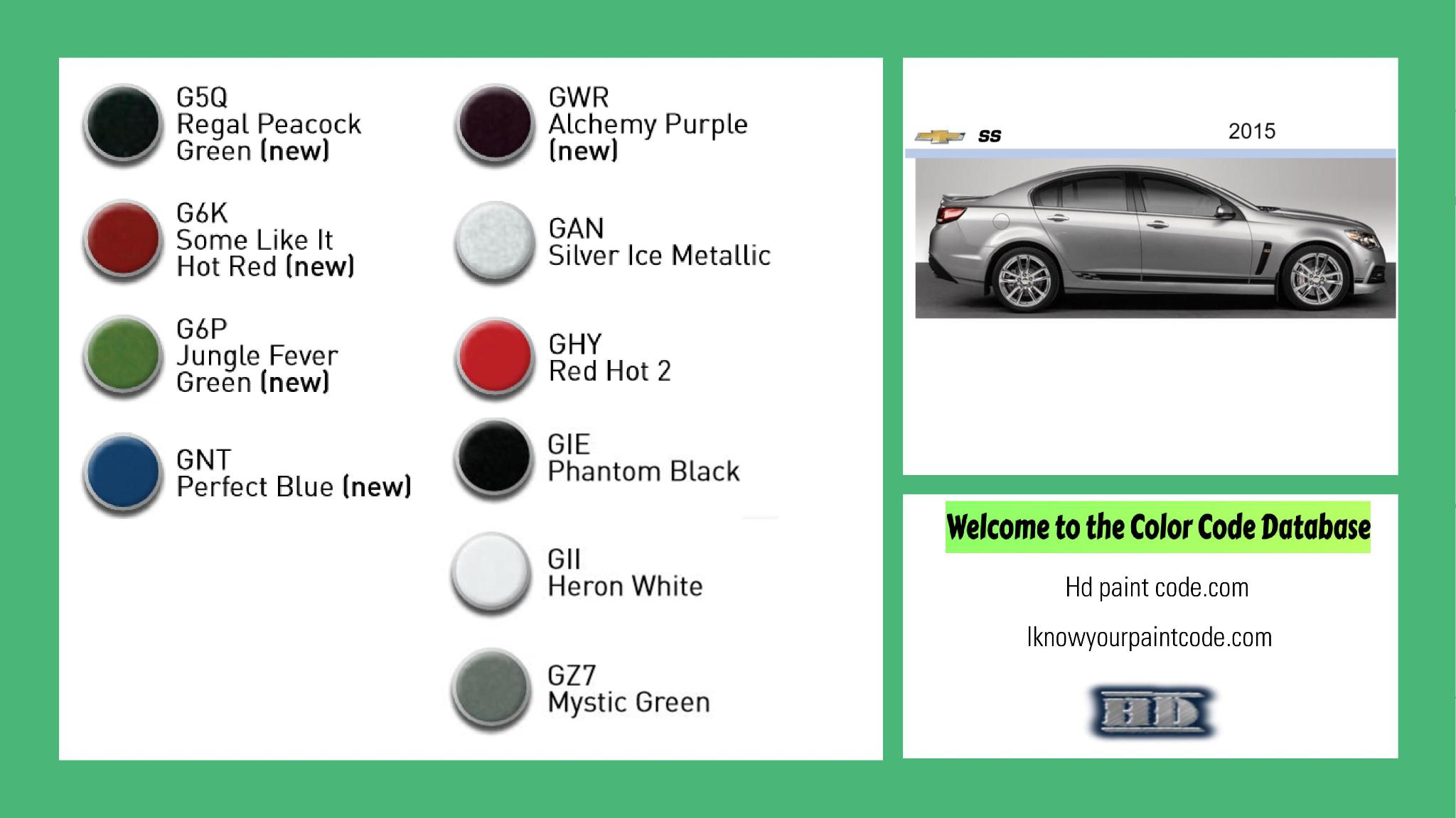 paint codes, paint swatches and vehicle example of the 2015 GM vehicle