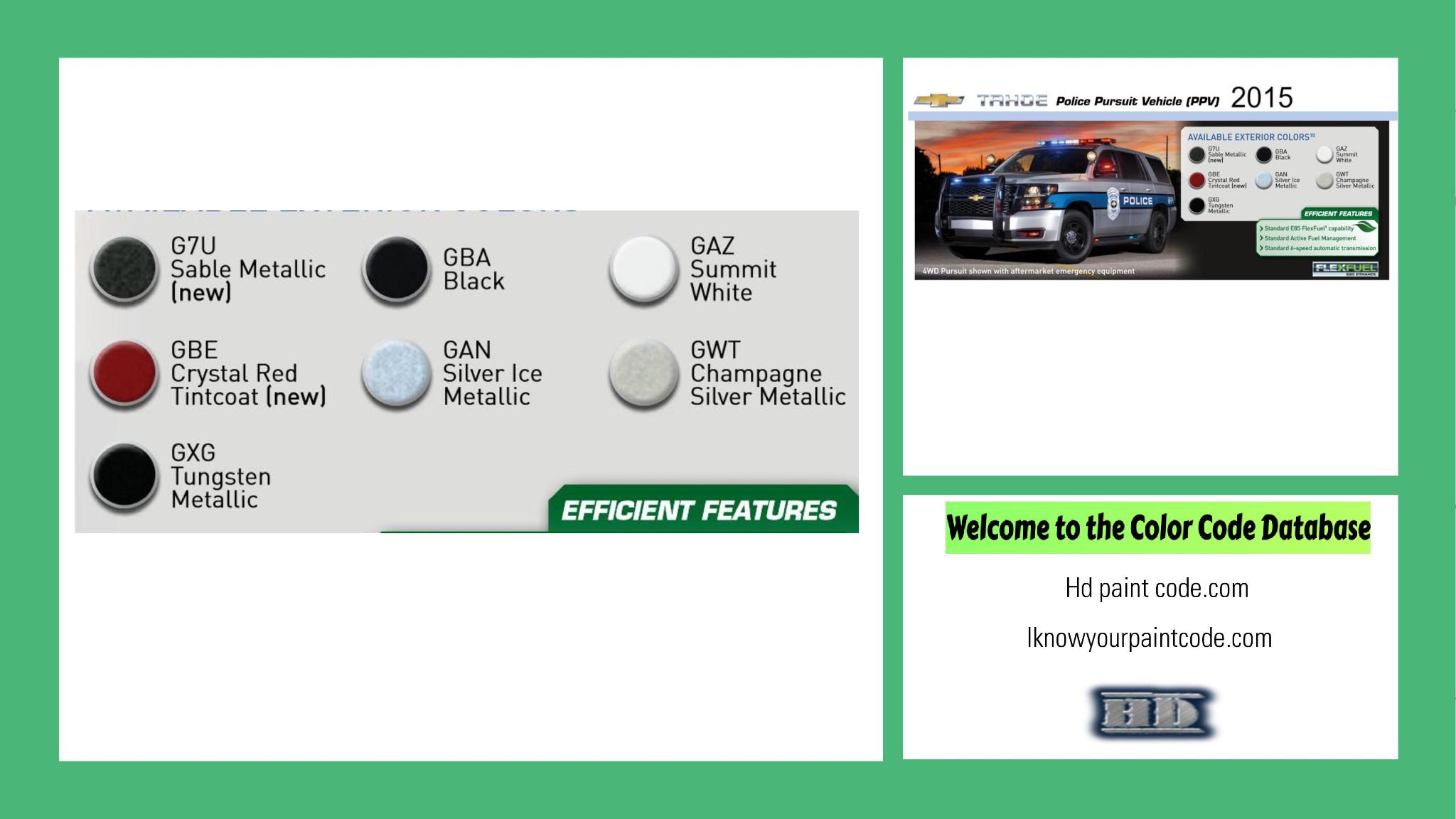 paint codes, paint swatches and vehicle example of the 2015 GM vehicle