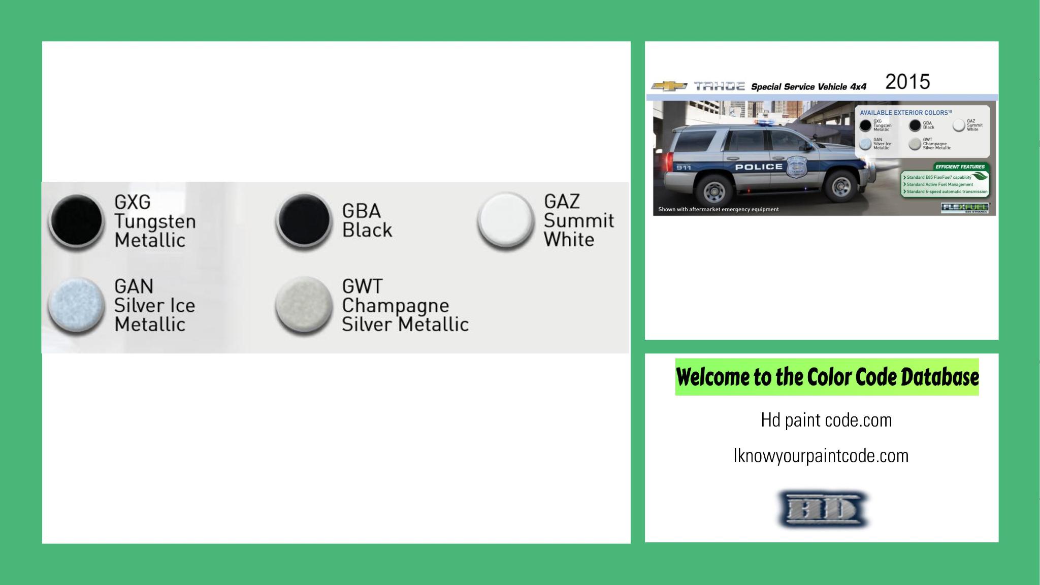 paint codes, paint swatches and vehicle example of the 2015 GM vehicle