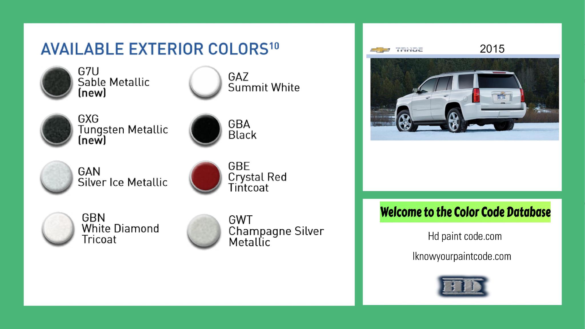 paint codes, paint swatches and vehicle example of the 2015 GM vehicle