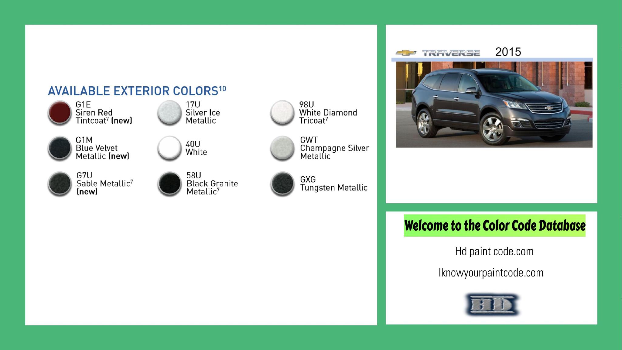 paint codes, paint swatches and vehicle example of the 2015 GM vehicle