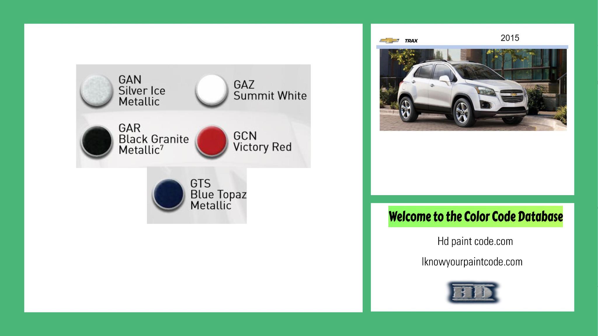 paint codes, paint swatches and vehicle example of the 2015 GM vehicle