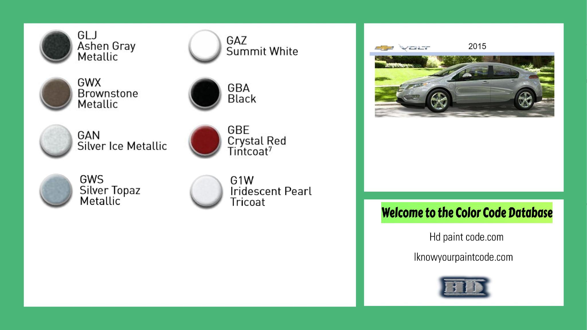 paint codes, paint swatches and vehicle example of the 2015 GM vehicle