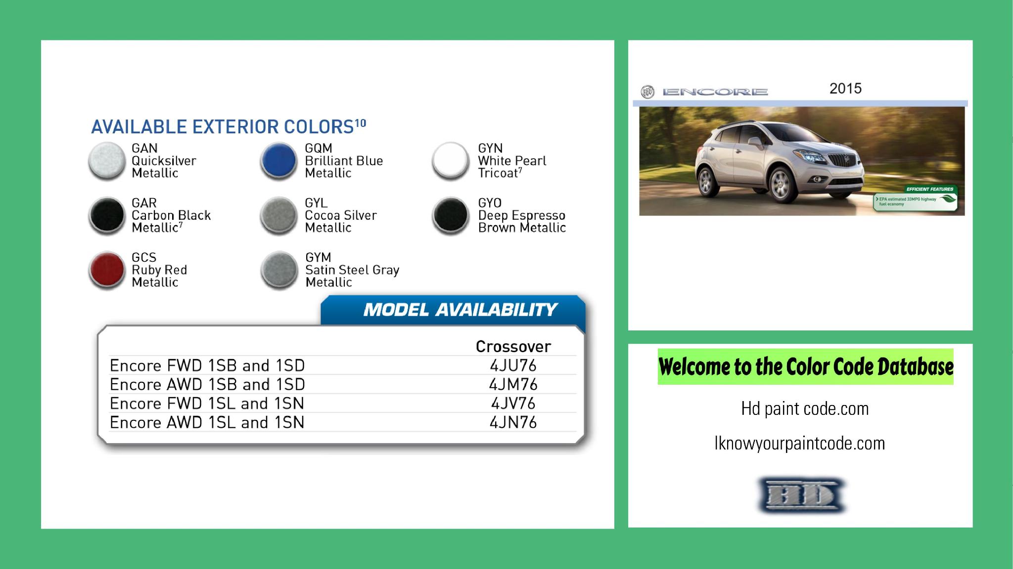 2015 Buick Exterior Paint Codes for Colors