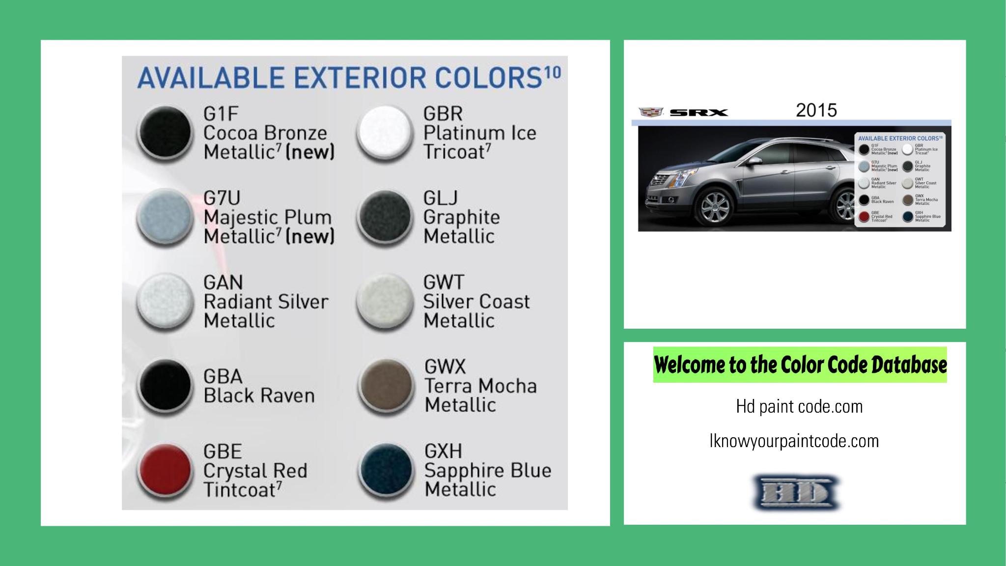 paint codes, paint swatches and vehicle example of the 2015 GM vehicle