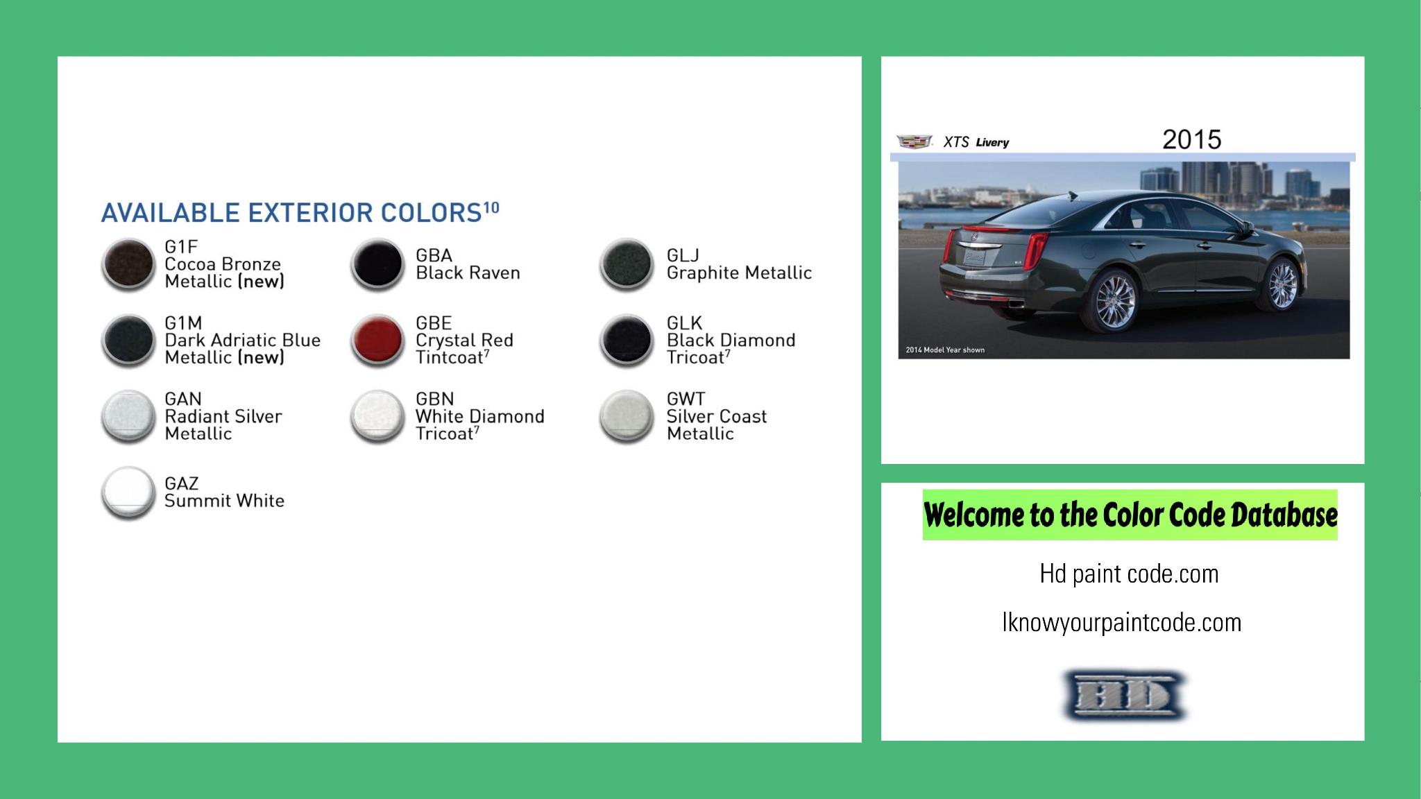 paint codes, paint swatches and vehicle example of the 2015 GM vehicle