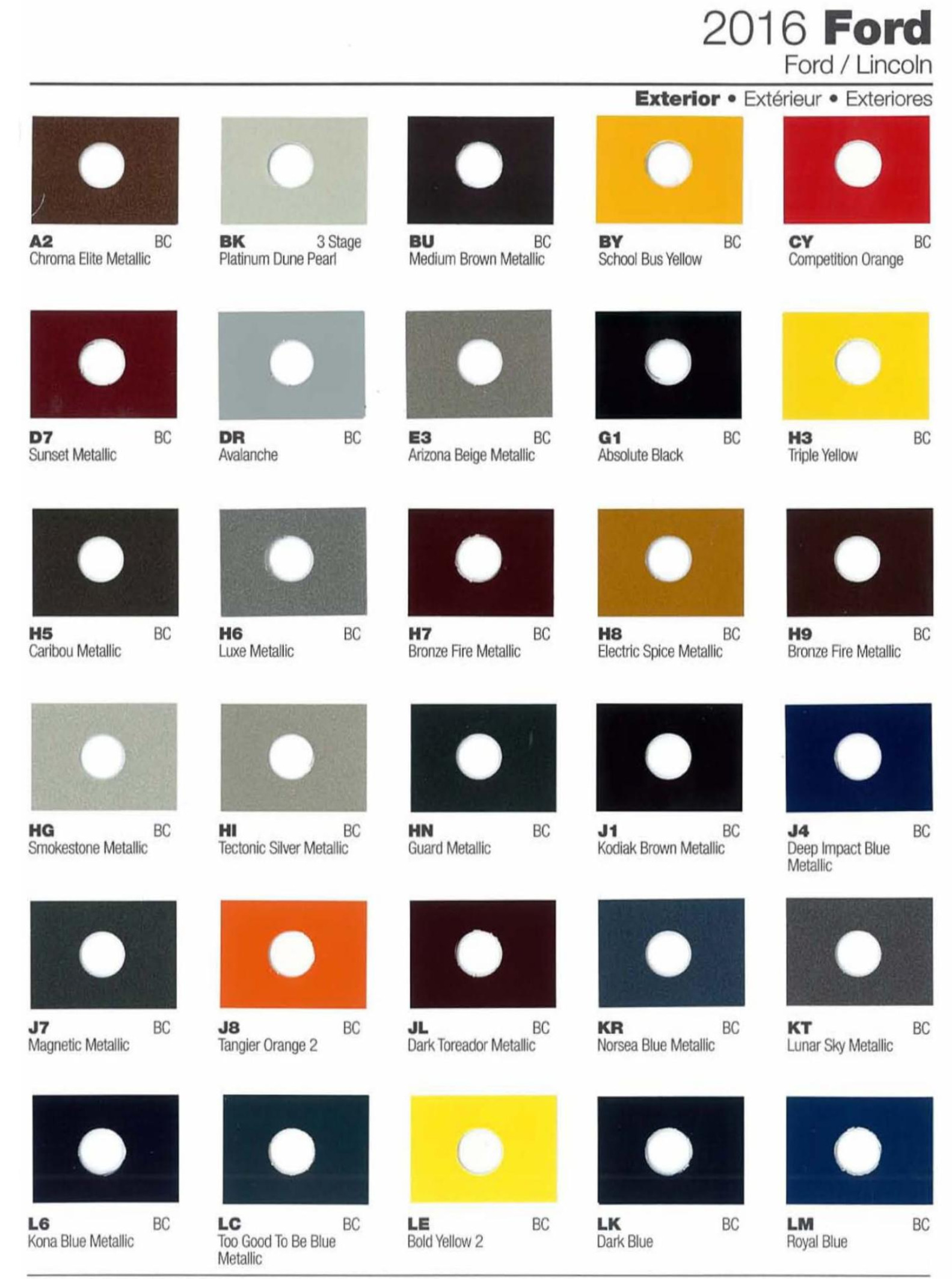 Ford Motor Vehicle Color Code Chart/Page Paint