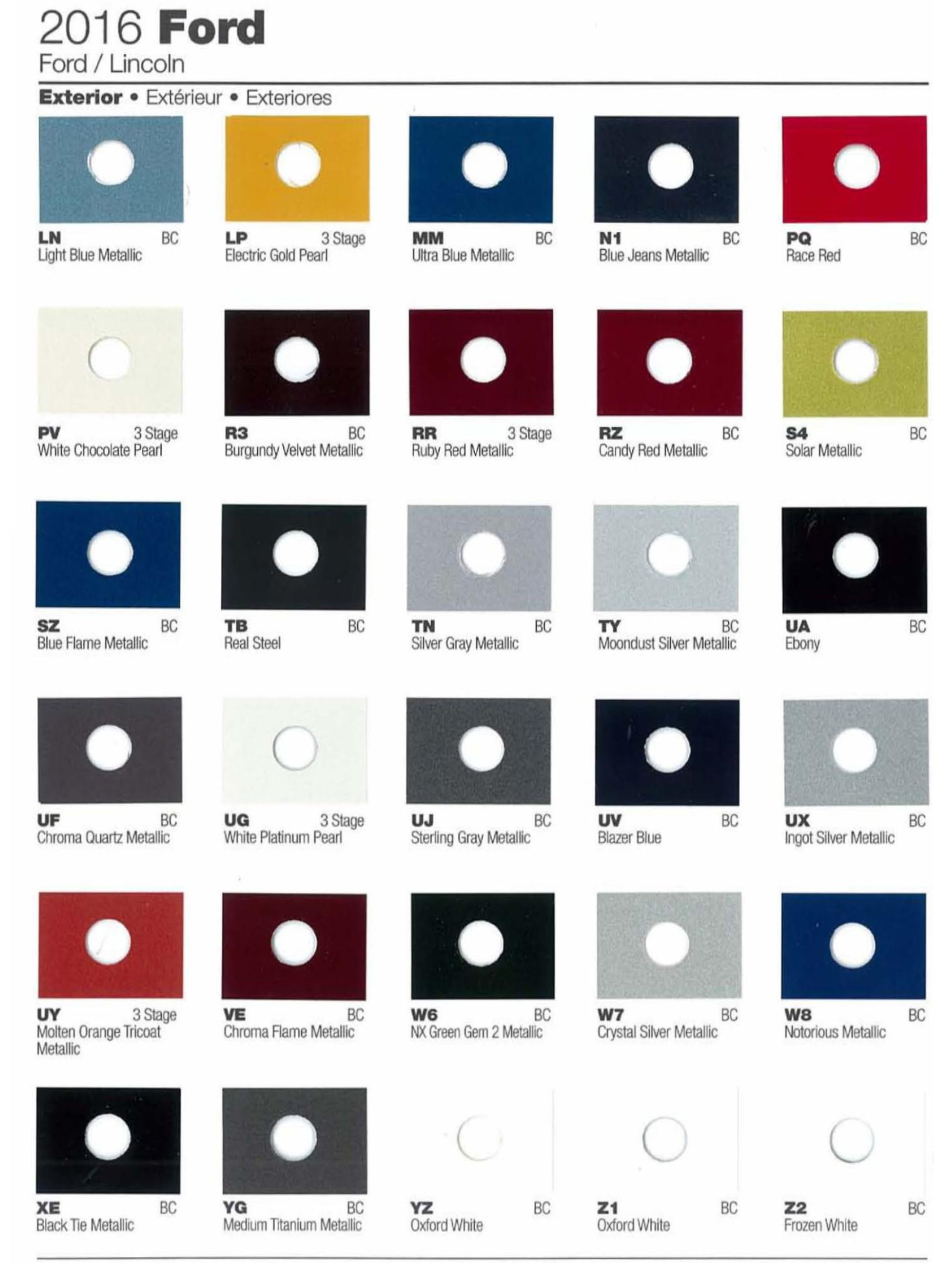 Ford Motor Vehicle Color Code Chart/Page Paint