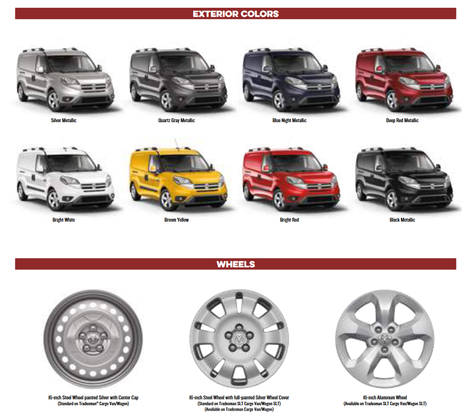 oem colors used for ram promaster city for the model year