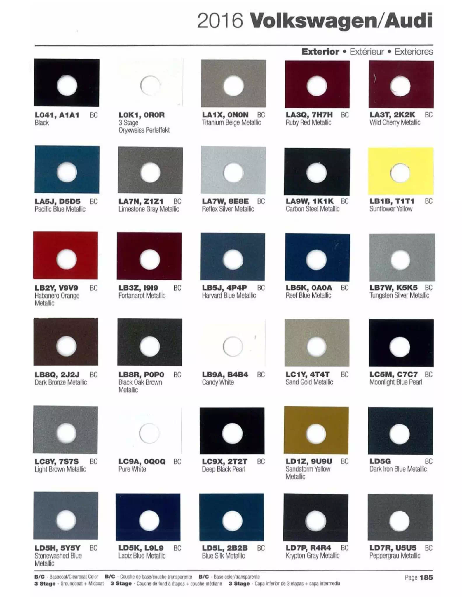 Exterior Colors Used on Volkswagen and Audi on 2016