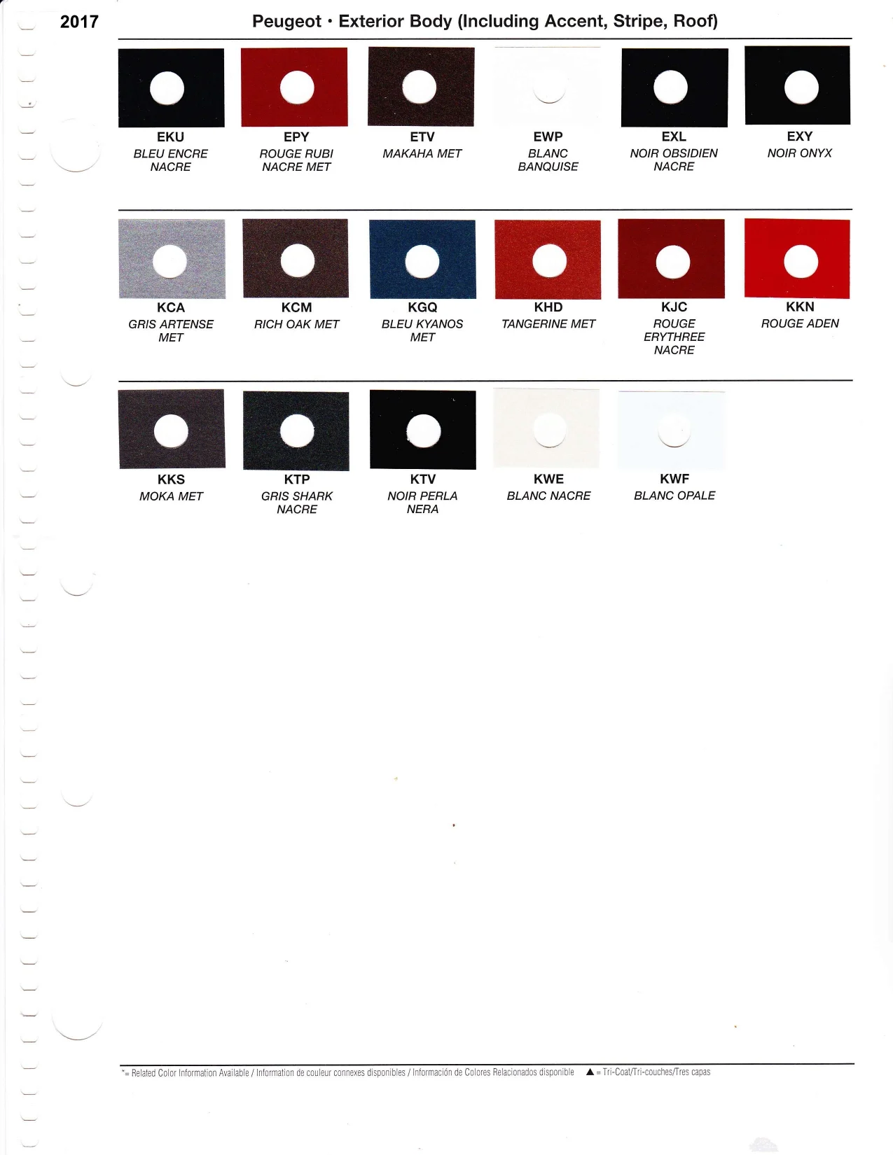 Paint color examples, their ordering codes, the oem color code, and vehicles the color was used on