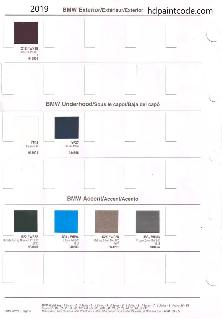 Paint color examples, their ordering codes, the oem color code, and vehicles the color was used on