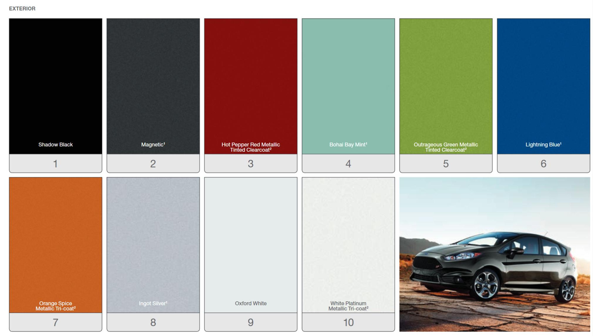 exterior color shades that the Ford Fiesta came in