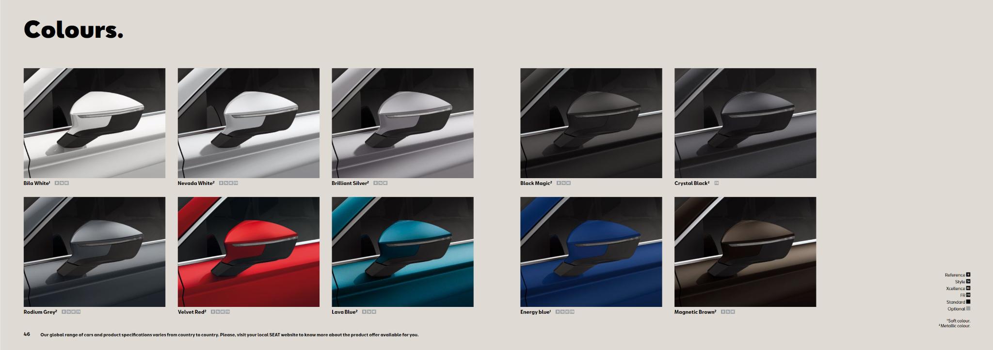 Exterior Color options that the Seat vehicle offered