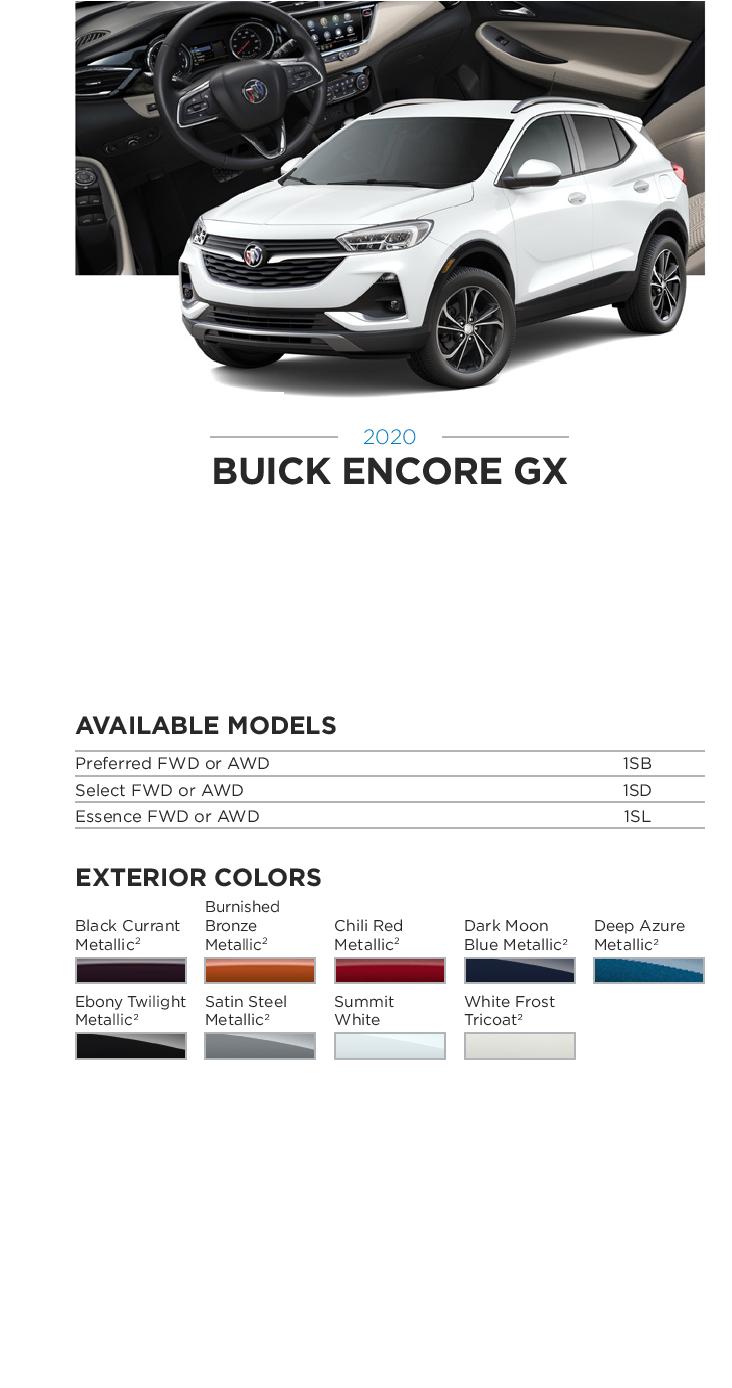 2020 GM Paint Codes and Color Chart.  Examples of the Colors used on the exterior of the vehicle.