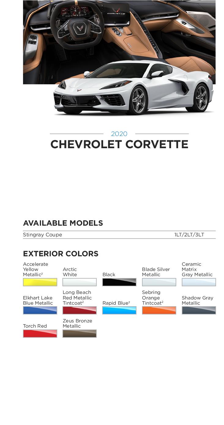 2020 GM Paint Codes and Color Chart.  Examples of the Colors used on the exterior of the vehicle.