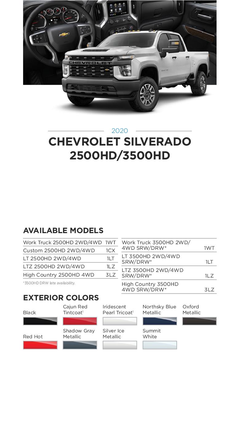 2020 GM Paint Codes and Color Chart.  Examples of the Colors used on the exterior of the vehicle.