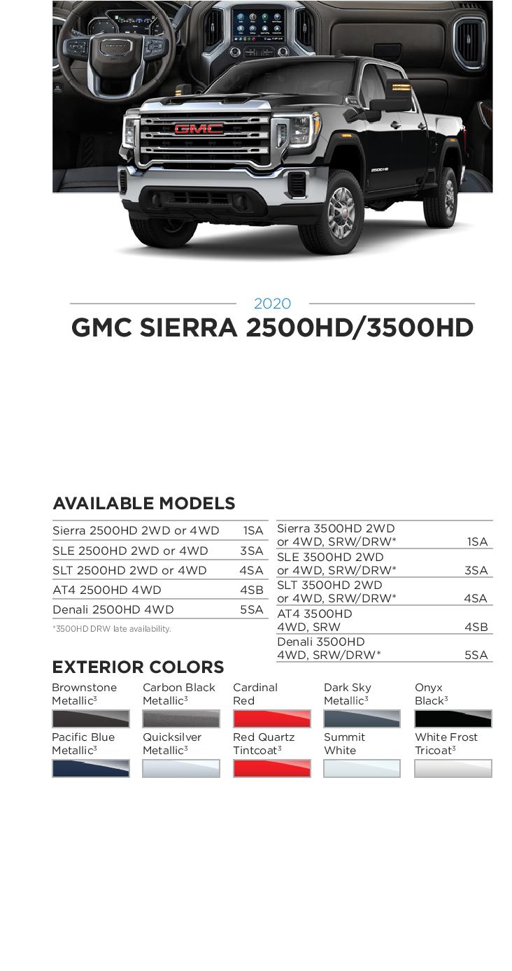 2020 GM Paint Codes and Color Chart.  Examples of the Colors used on the exterior of the vehicle.