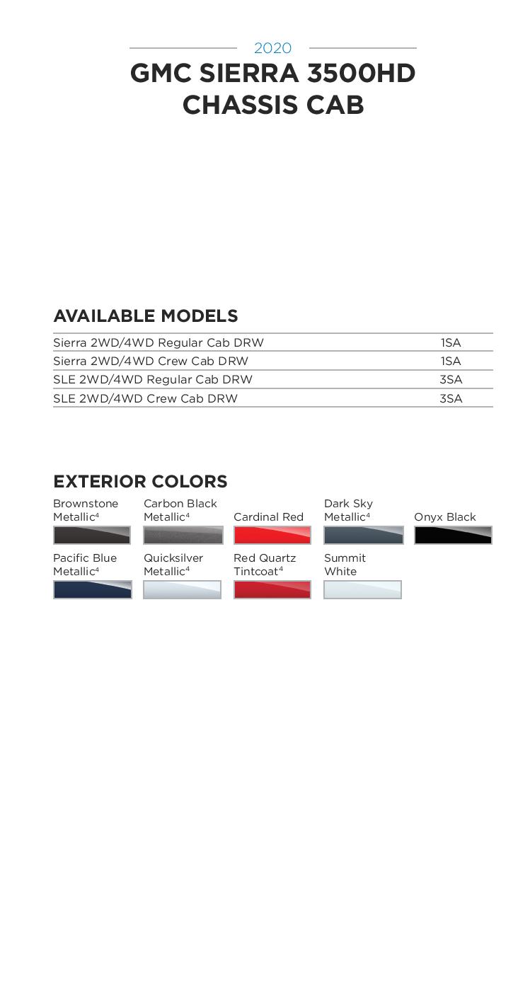 2020 GM Paint Codes and Color Chart.  Examples of the Colors used on the exterior of the vehicle.