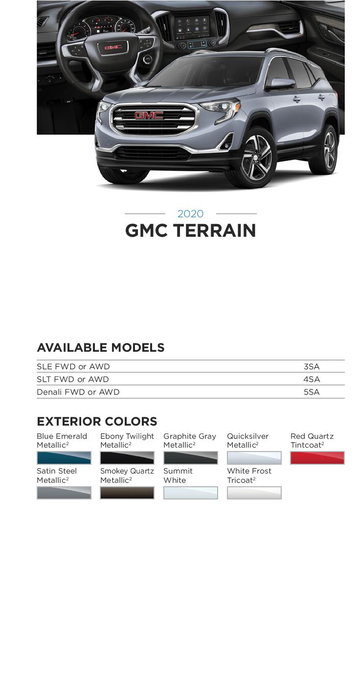 2020 GM Paint Codes and Color Chart.  Examples of the Colors used on the exterior of the vehicle.