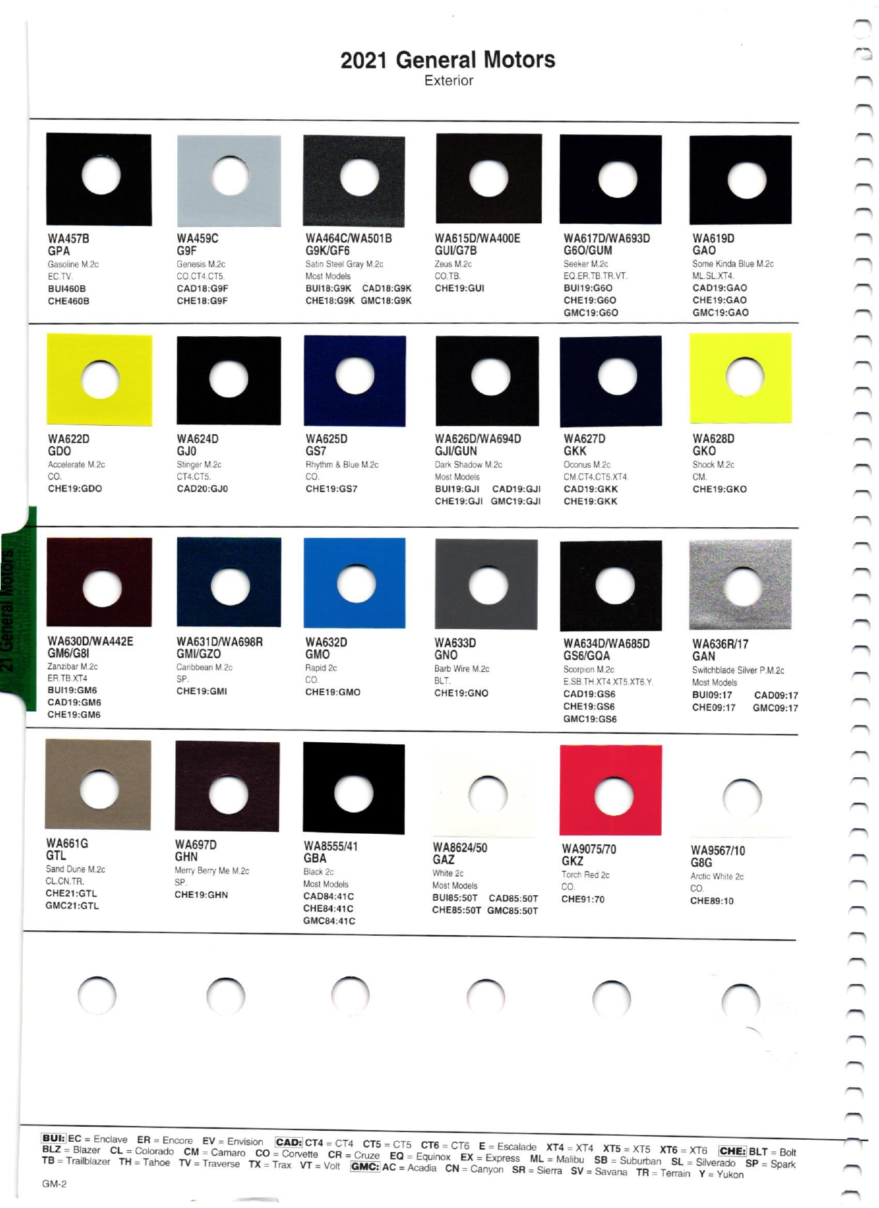 Paint Colors for Chevrolet, Buick, Cadillac, and GMC paint codes 