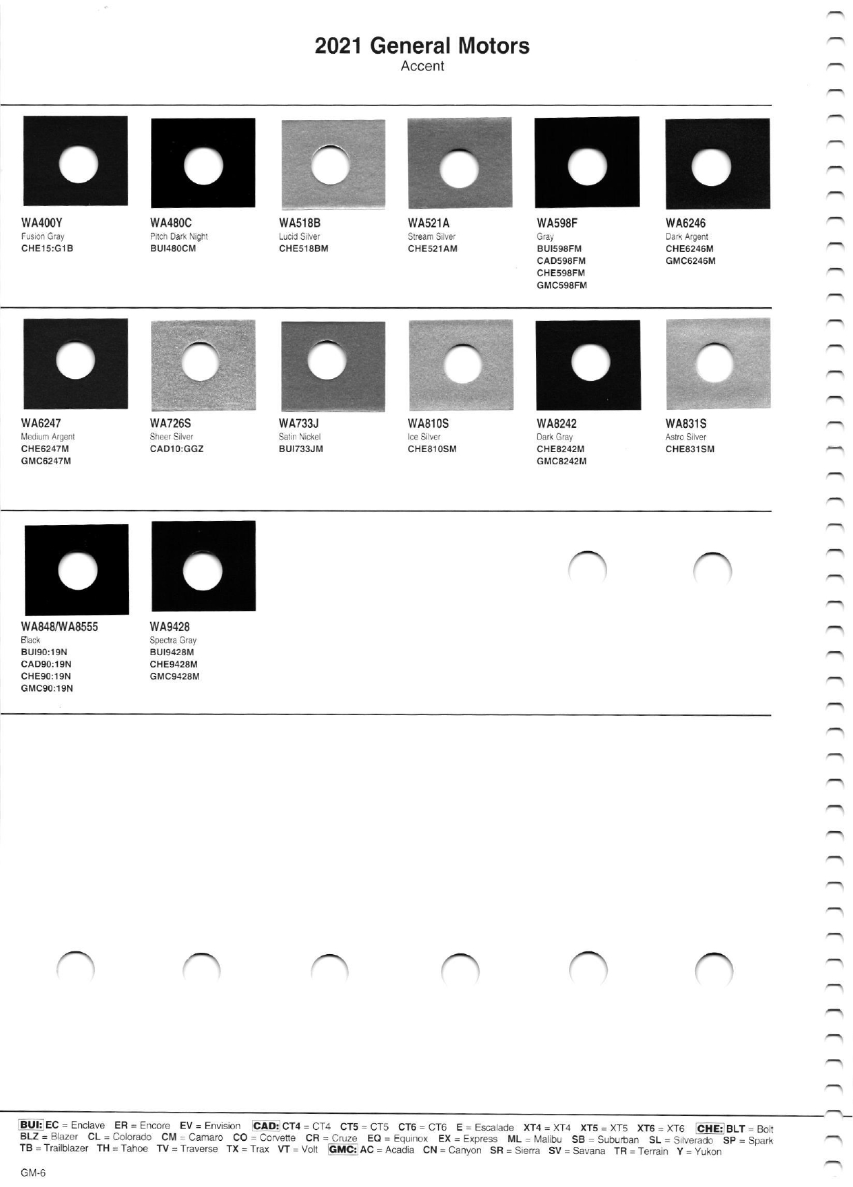 Paint Colors for Chevrolet, Buick, Cadillac, and GMC paint codes 