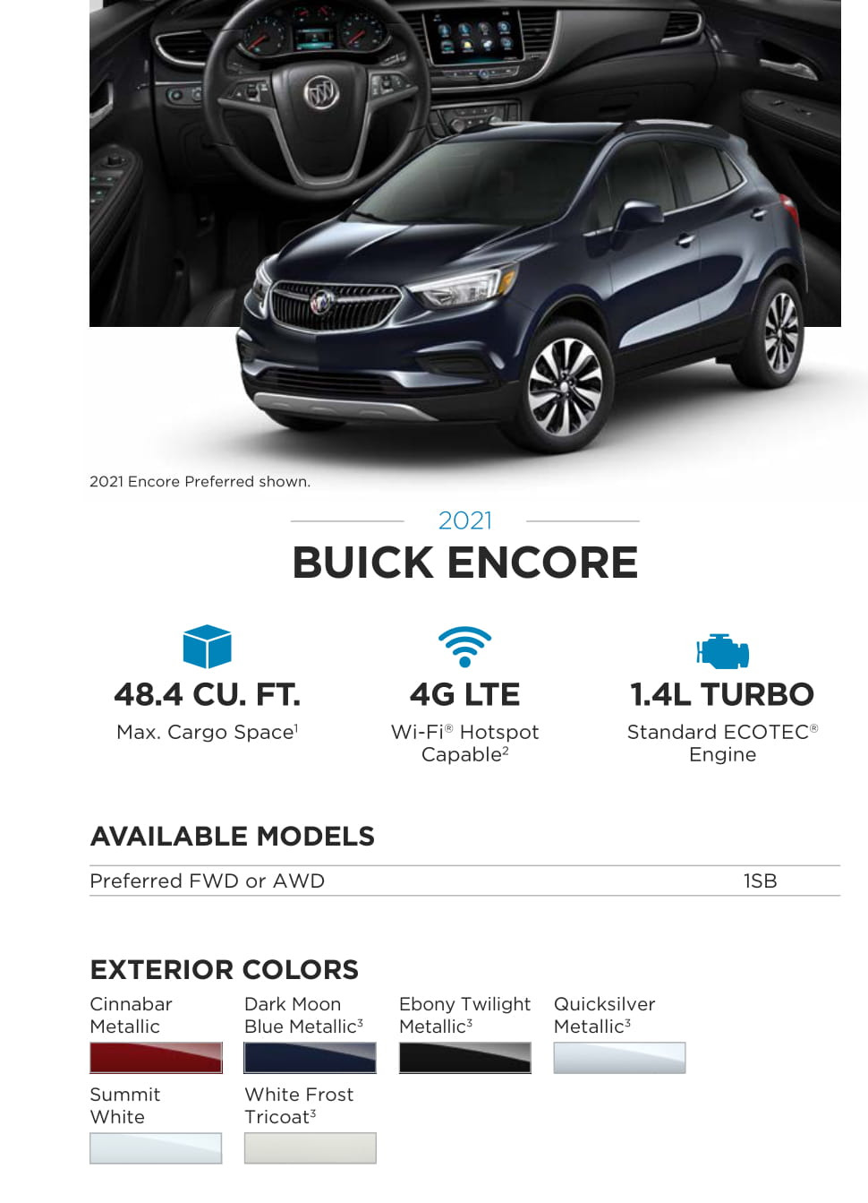 Exterior Colors used on this model Buick in 2021