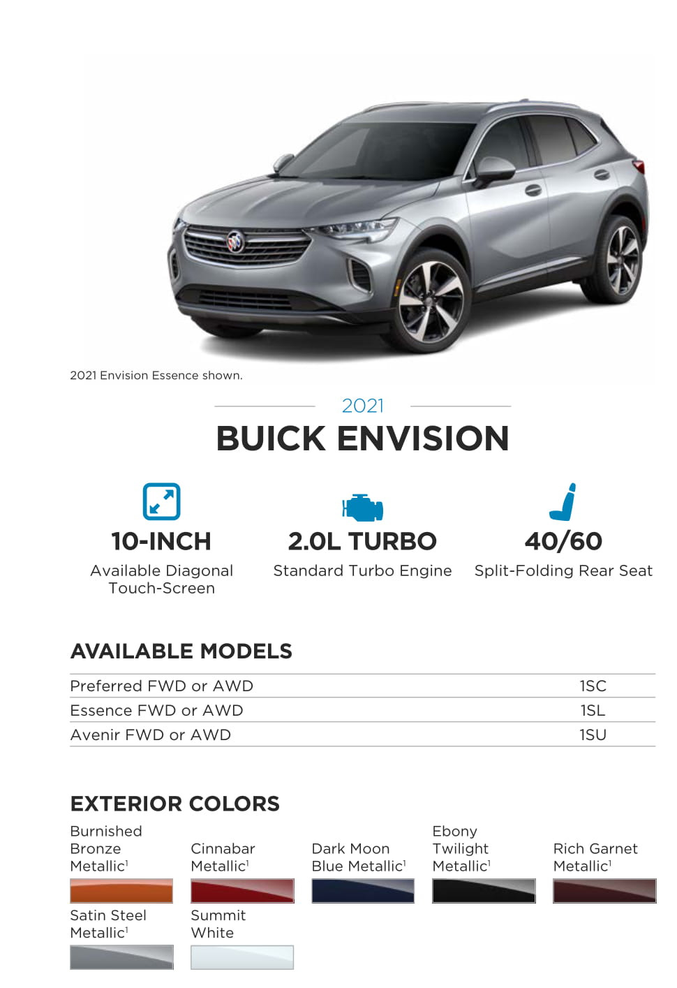 Exterior Colors used on this model Buick in 2021