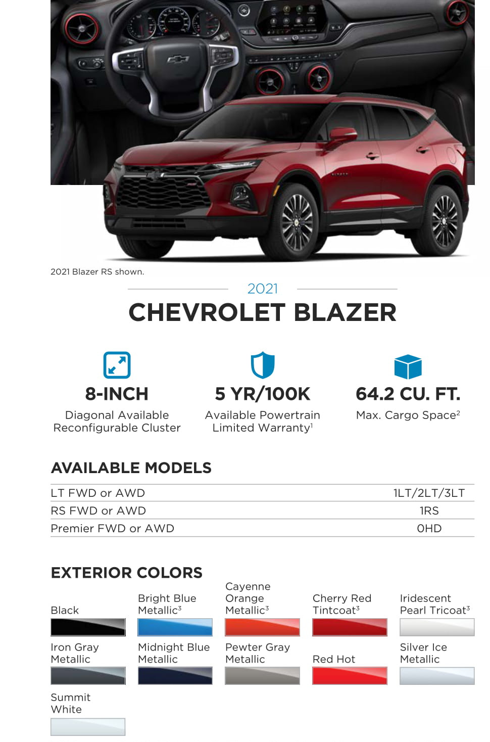 Models and Paint Colors used for this Chevy Vehicle in 2021