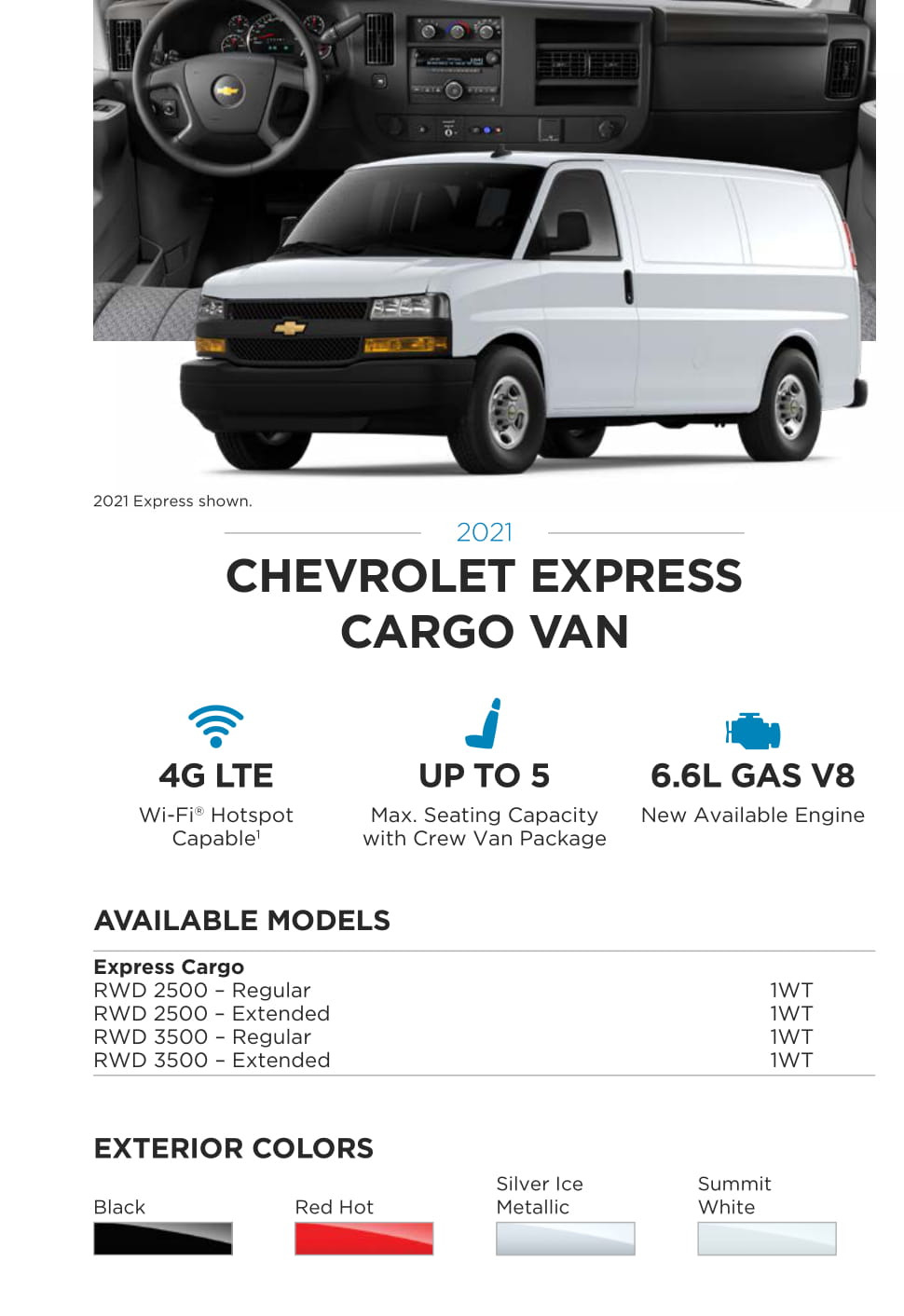 Models and Paint Colors used for this Chevy Vehicle in 2021