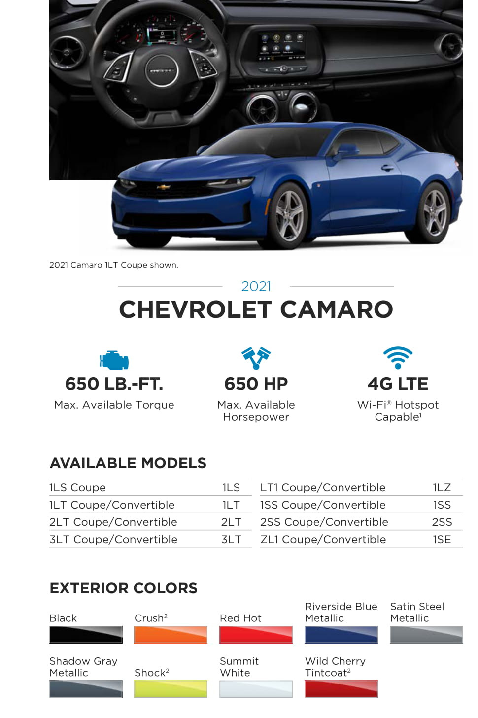 Models and Paint Colors used for this Chevy Vehicle in 2021