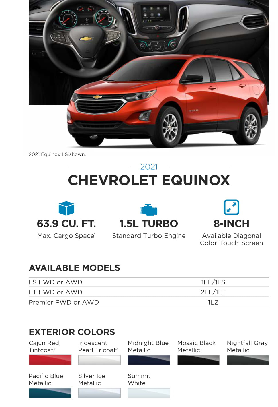 Models and Paint Colors used for this Chevy Vehicle in 2021