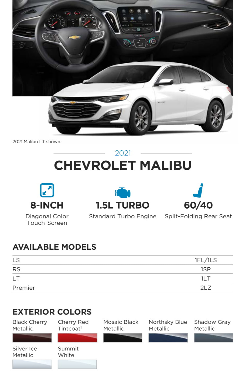 Models and Paint Colors used for this Chevy Vehicle in 2021