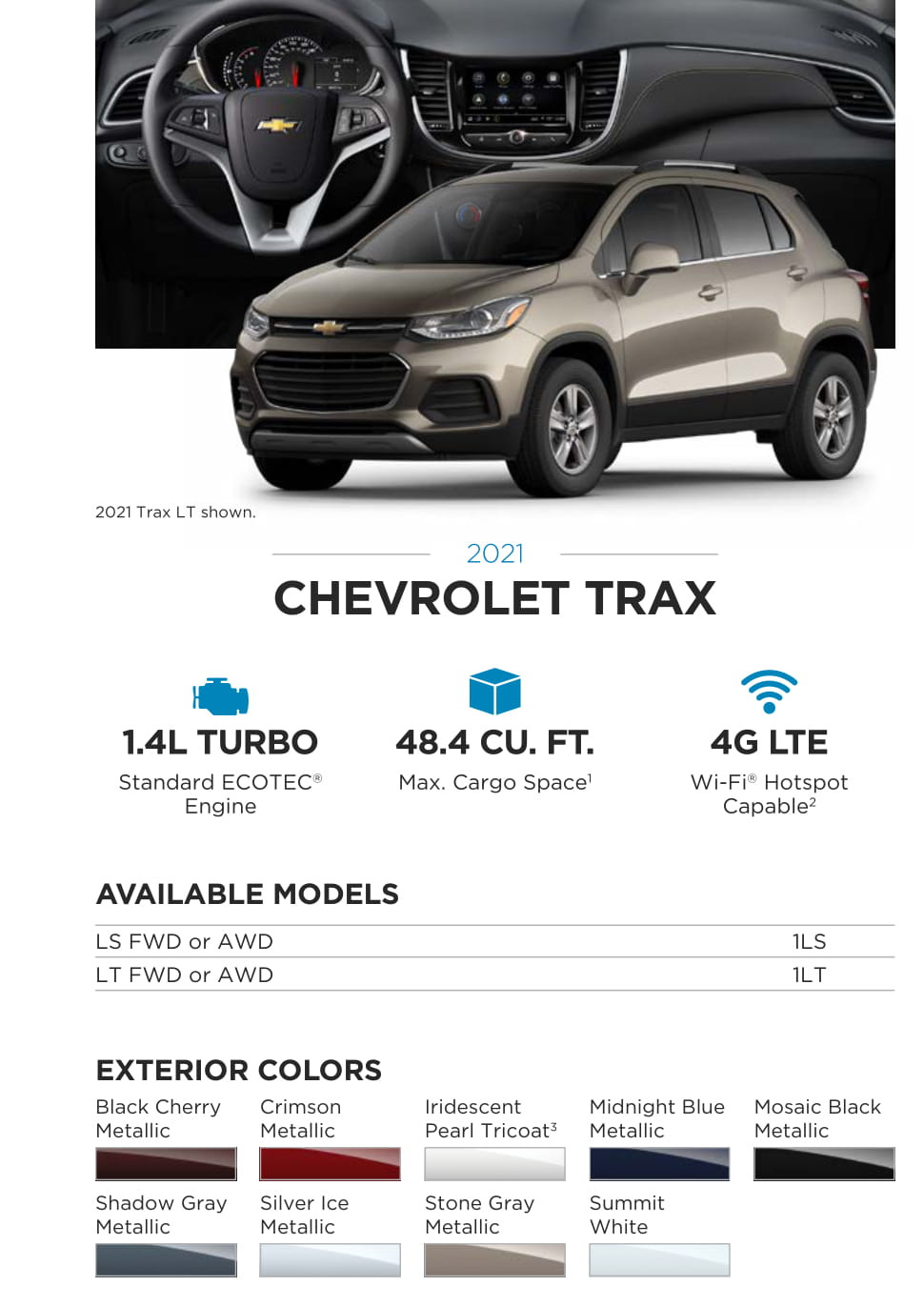 Models and Paint Colors used for this Chevy Vehicle in 2021